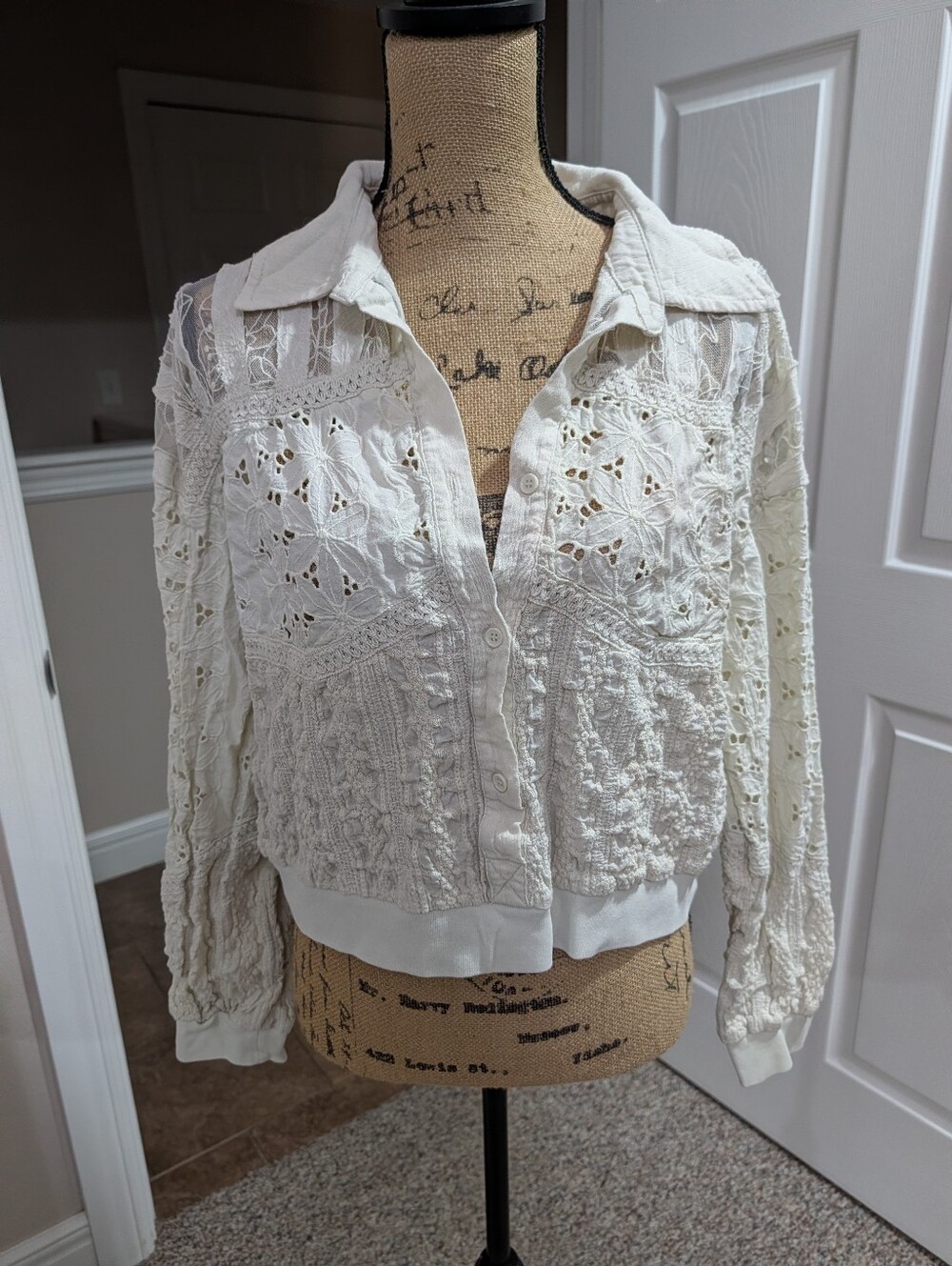 Miss Me Ivory Crochet Bomber Jacket